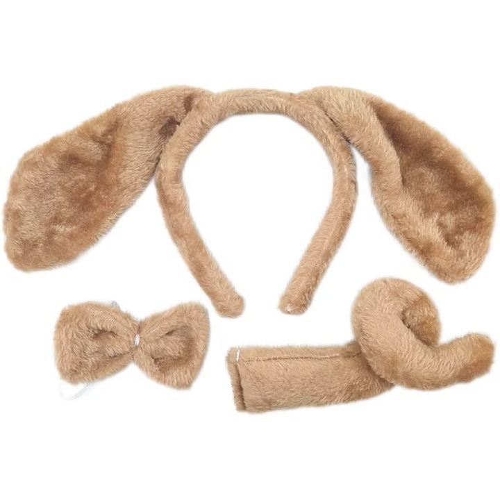 Set serbare Cățel maro, bentiță cu urechi, papion, coadă, Funny Party Shop®