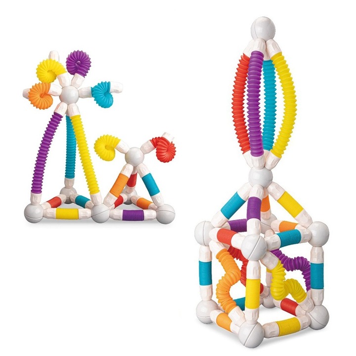 Set de constructie magnetic flexibil cu tuburi si bile, 36 piese, multicolor, Toyska®