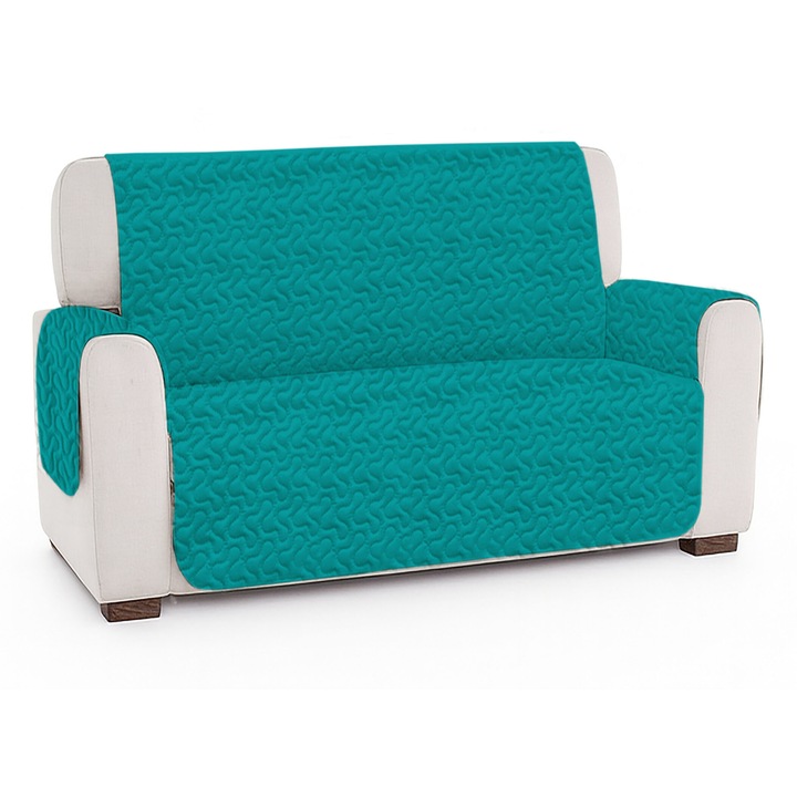 Калъф за диван 2 места тип капитонирано ултразвуково покривало, NufJoy®, 130x190 см, със страни 55x62 см, Реверсивен, Защита от петна и износване, Устойчив микрофибър, Тюркоаз