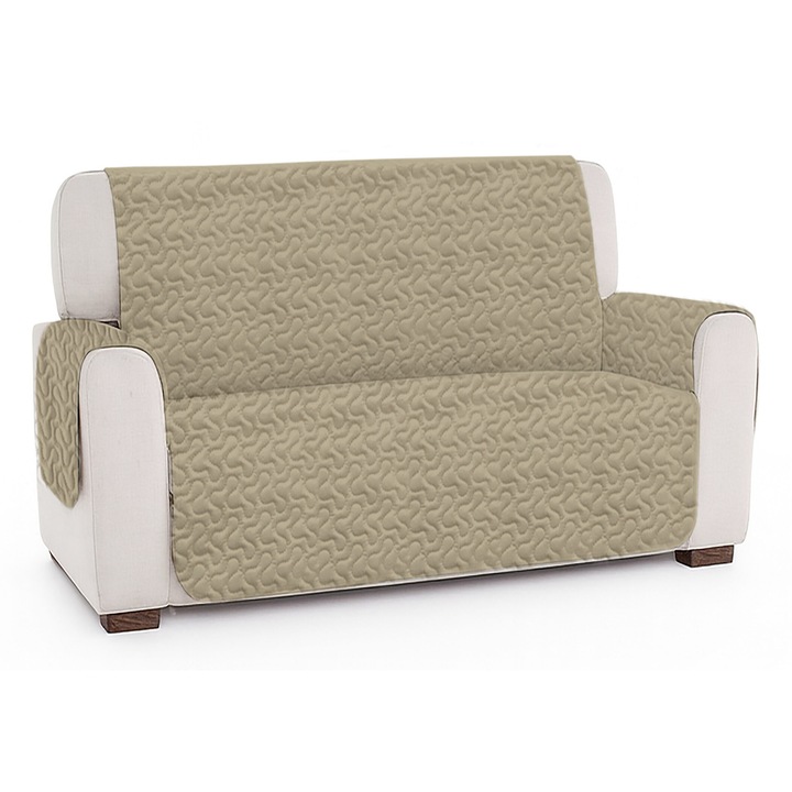 Калъф за диван 2 места, тип шалте с ултразвуково капитониране, NufJoy®, 130x190 см, със страни 55x62 см, Двулицев, Защита от петна и износване, Устойчив микрофибър, Бежов