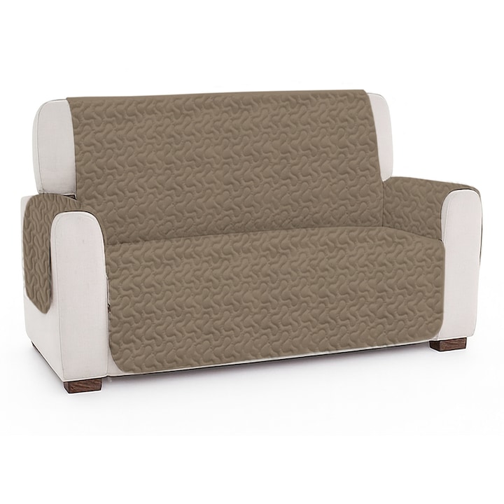 Husa Canapea 2 locuri tip cuvertura matlasata ultrasonic, NufJoy®, 130x190 cm, cu laterale 55x62 cm, Reversibila, Protectie Pete si Uzura, Microfibra Rezistenta, Caramel