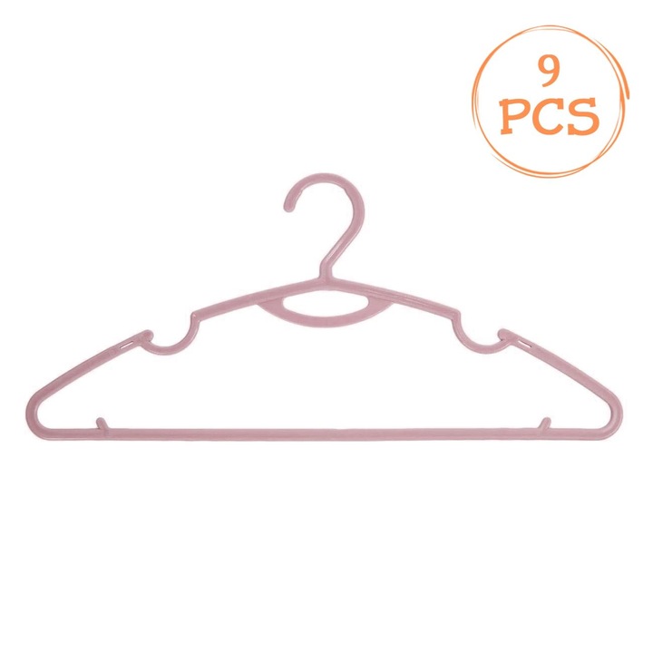 Комплект розови пластмасови закачалки 40x18,5см - 9бр
