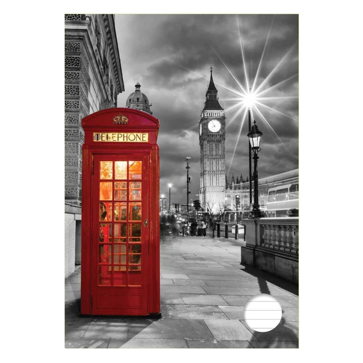 Студентска тетрадка А4 на редове, корица Лондонска телефонна кабина - 60 листа