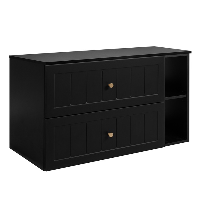 Rodan Gusto Fürdőszoba szekrény pulttal és polcokkal, mosdó alá, 100x57x46 cm, 16 mm laminált lap anyag, MDF előlap, ABS élek, előlap - bordázott, Soft Close mechanizmus, fekete