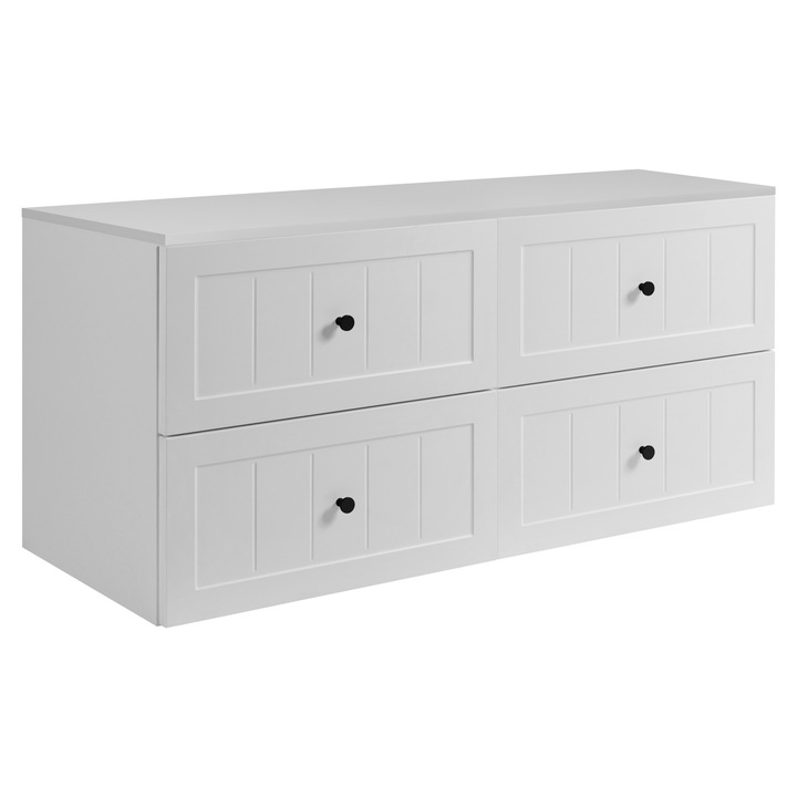 Dulap De Baie Cu Blat, Rodan, Gusto, 120x57x46 cm, Material Placa Laminata 16 mm, Front MDF, Margini ABS, Front - Canelat, Mecanism Soft Close, Alb