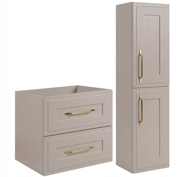 Комплект мебели за баня Rodan, класически, шкаф 60x57x46 см, колонен шкаф 35x136x27 см, материал ламиниран плат 16 мм, MDF фронт, ABS кантове, фронт - широка рамка, механизъм Soft Close, кашмир