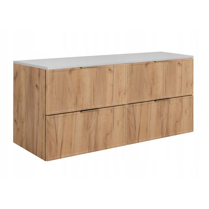 Dulap De Baie Cu Blat, Rodan, Slim, 160x57x46 cm, Material Placa Laminata 16 mm, Front MDF, Margini ABS, Front - Rama, Mecanism Soft Close, Stejar Auriu Craft/Alb