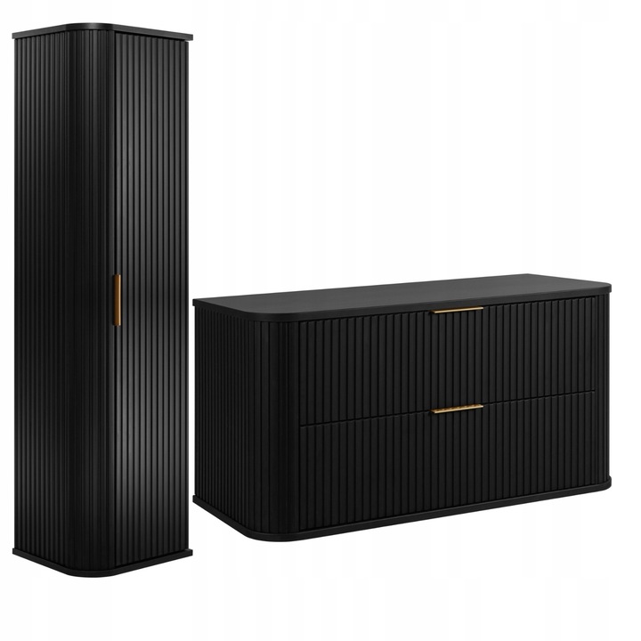 Set Mobilier Baie RODAN Elegance, Negru, Dulap 100.4x51.7x41.5 cm, Coloana 35.5x139x31.5 cm