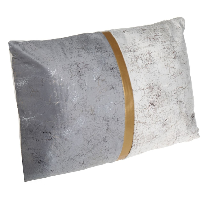 Perna decorativa de iarna gri ecru velvet cu model auriu 50x30cm