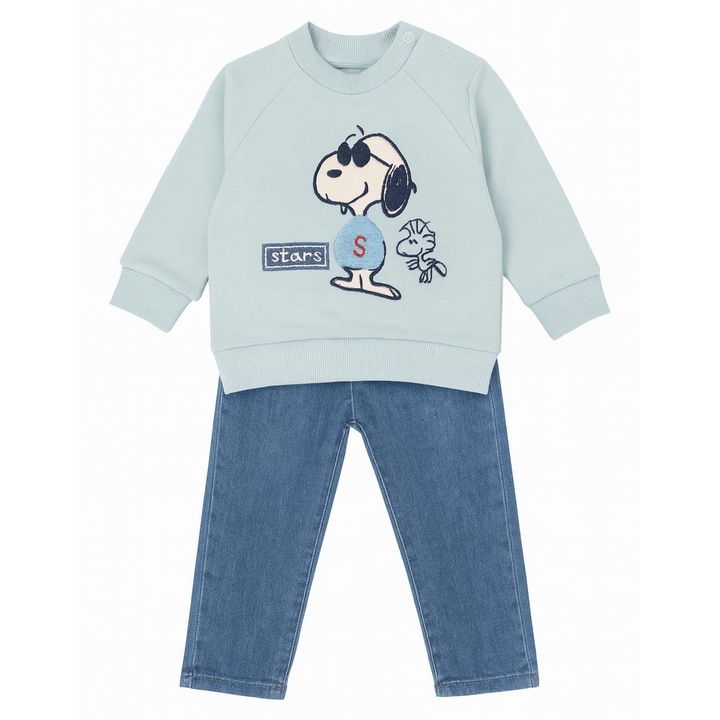 Compleu 2 piese bumbac baietel, Albastru deschis