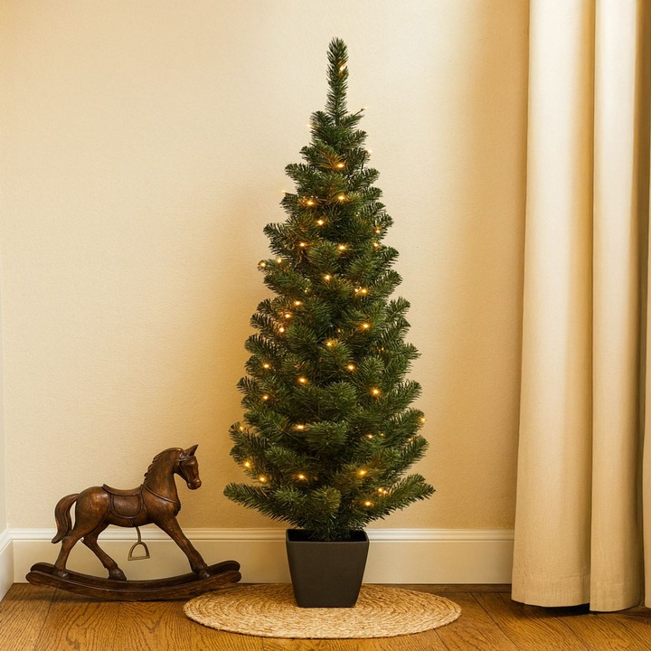 Dekoratív cserepes fa 50 LED-del, elemes - 90cm