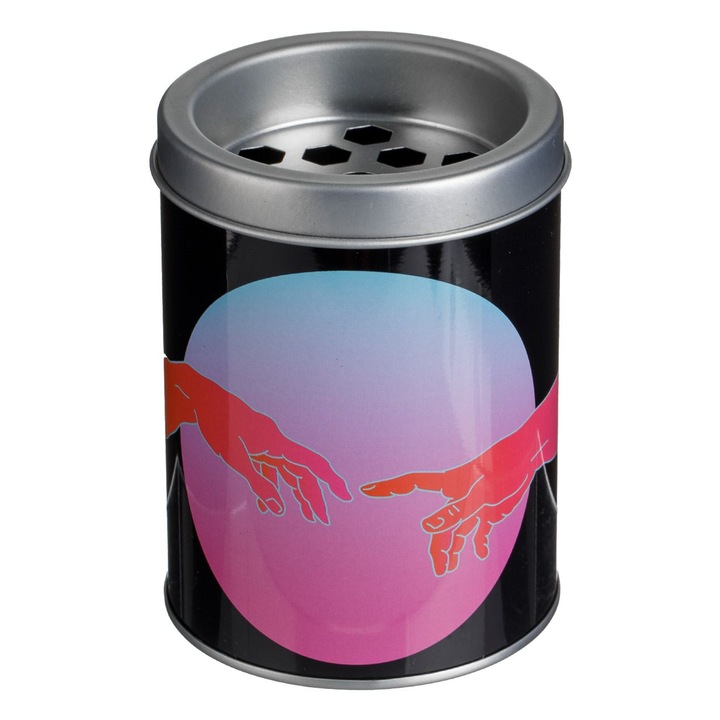 Fekete-ezüst fém hamutartó sixtusi kápolna mintával és lyukakkal, ø8,5x10,5cm