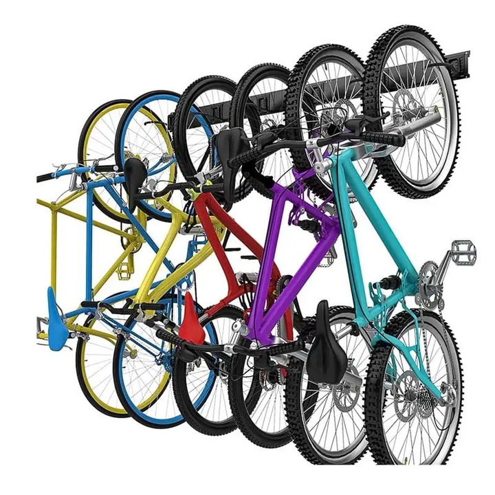 Suport depozitare biciclete 4 bucati Compass, negru, montare pe perete, constructie din otel