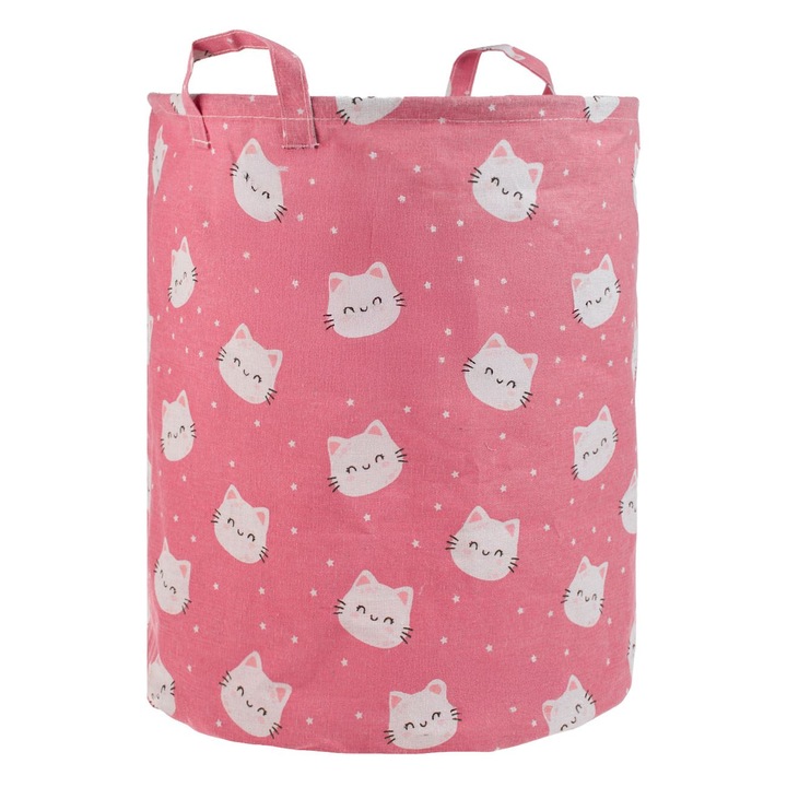 Cos de rufe roz cu model pisicute pentru copii ø35x45cm
