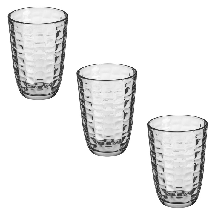 3 darabos átlátszó üvegpohár szett méhsejtmintával 390ml