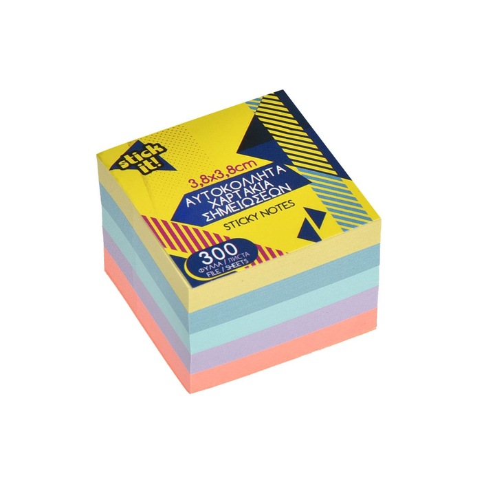 Mini öntapadós jegyzetlapok, különböző pasztell színek, 3,8x3,8cm - 300 lap