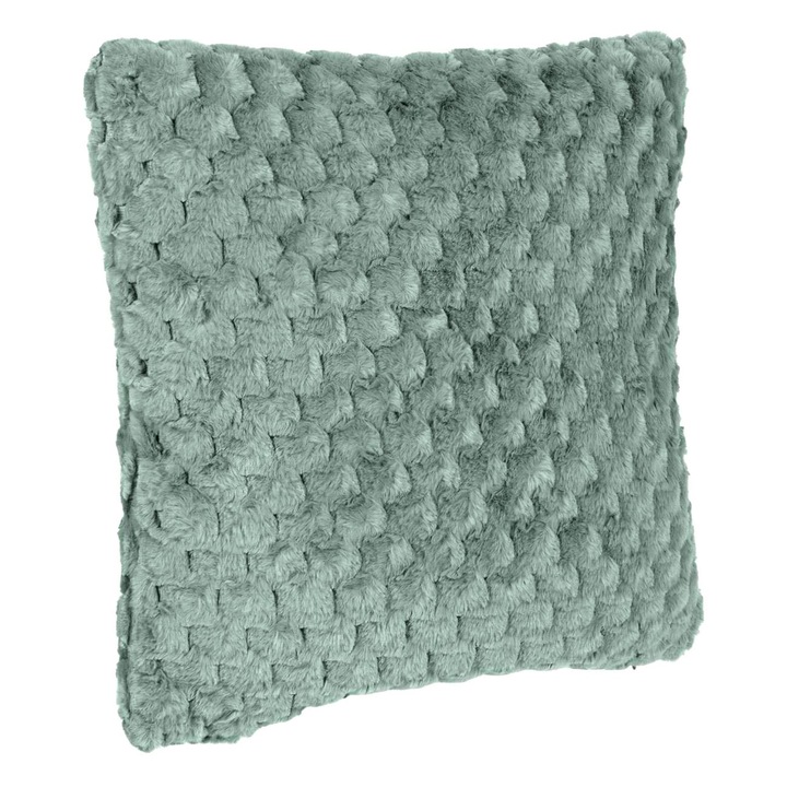 Perna decorativa de iarna din imitatie de blana artificiala verde menta cu model reliefat pentru canapea 60x60cm