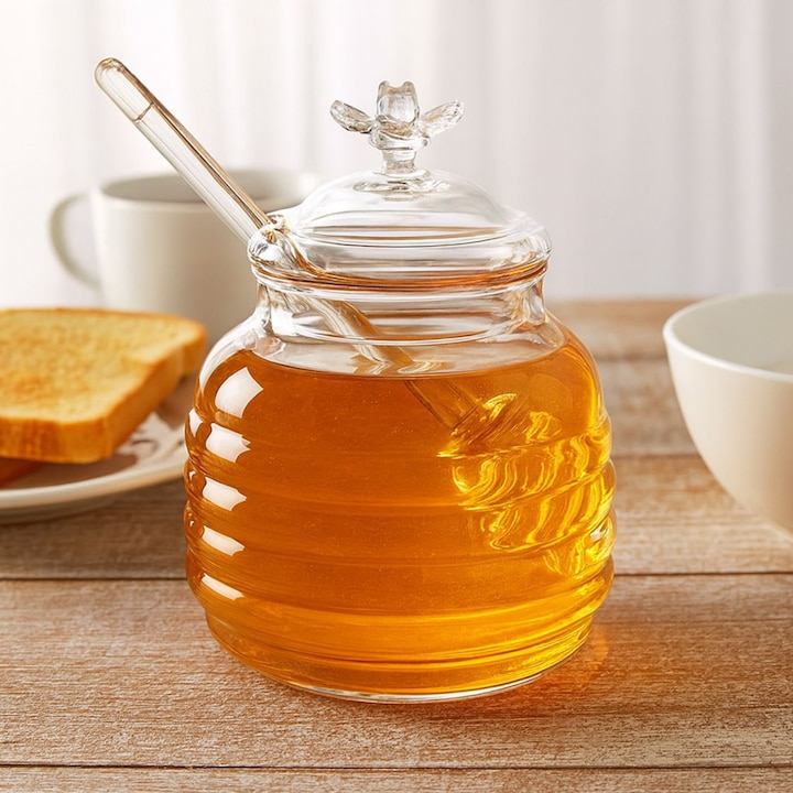 Borcan din sticla cu lingura pentru miere 400ml