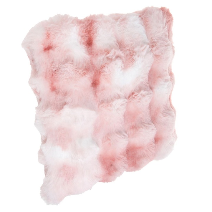 Perna scaun decorativa roz ecru din imitatie de blana cu model reliefat 40x40cm