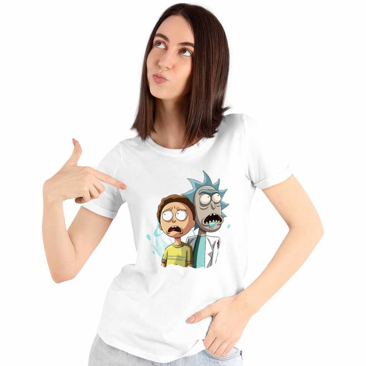 Tricou Femei Rick and Morty Exploratori Spatiali, CoolTrend, alb, marime S