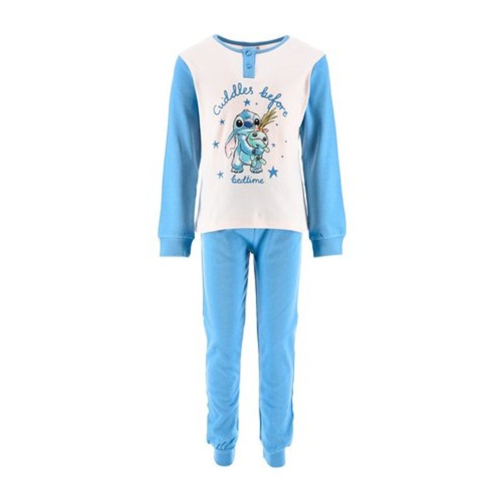Pijama in cutie cadou din bumbac cu maneca lunga Stitch Bedtime 34895, Albastru
