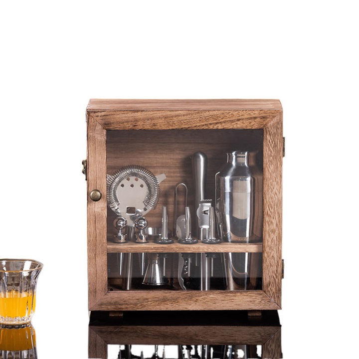 Комплект за коктейли Arvada® ShakerPro, Boston style, неръждаема стомана, луксозна кутия, 14 аксесоара за барман, за домашна или професионална употреба, идеален подарък, кафяв