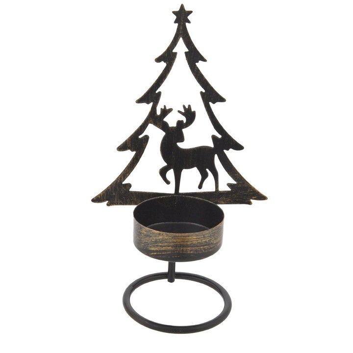 Sfesnic decorativ de craciun metalic bronz cu model brad ø8, 5x14cm