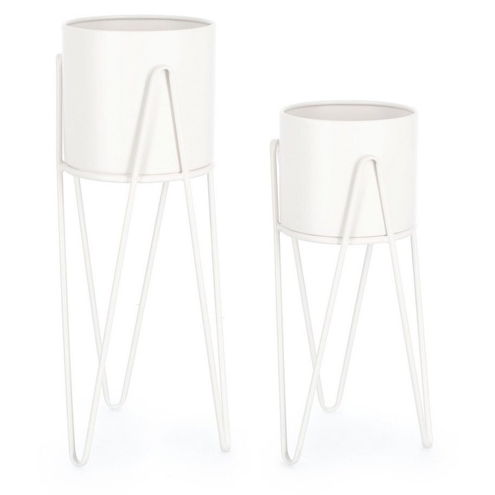 Set 2 suporturi ghivece flori otel alb Madelyn Ø23,5x53-57h; ø21,5x42-46h