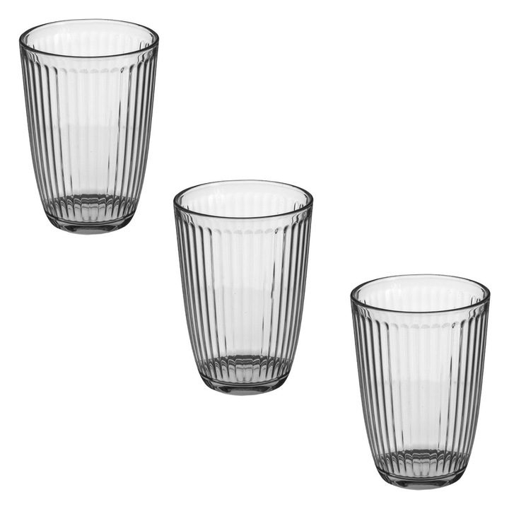 Szett 3 átlátszó üvegpohár lineáris dombormintával 350ml