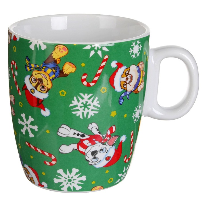 Cana din portelan de craciun verde cu model paw patrol 220ml