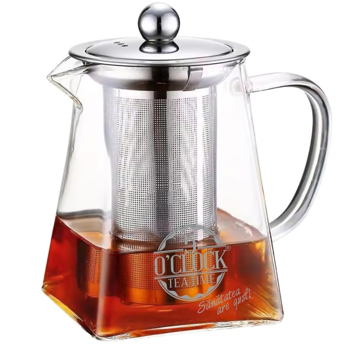 Ceainic transparent patrat cu infuzor 5 O'Clock Tea 650 ml