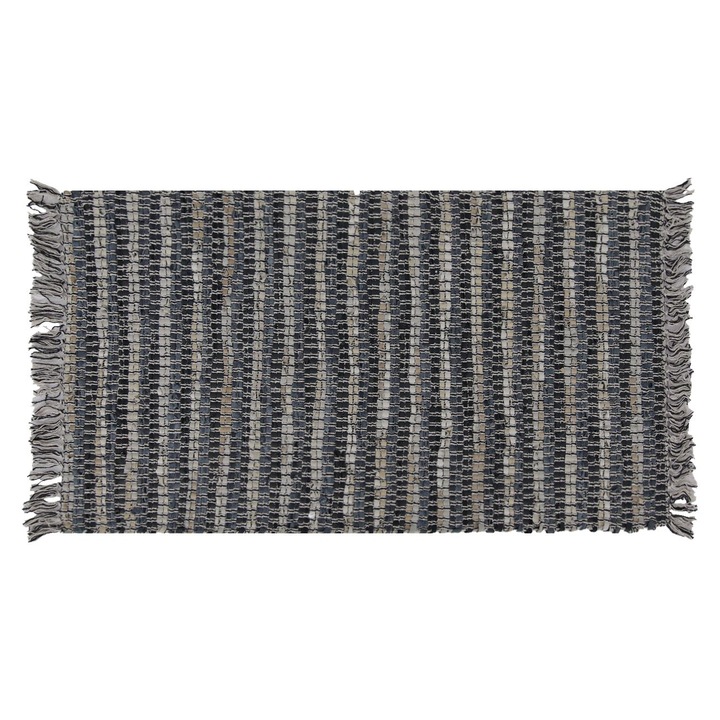 Szürke, fekete, ezüst csíkos műbőr szőnyeg 120x70cm