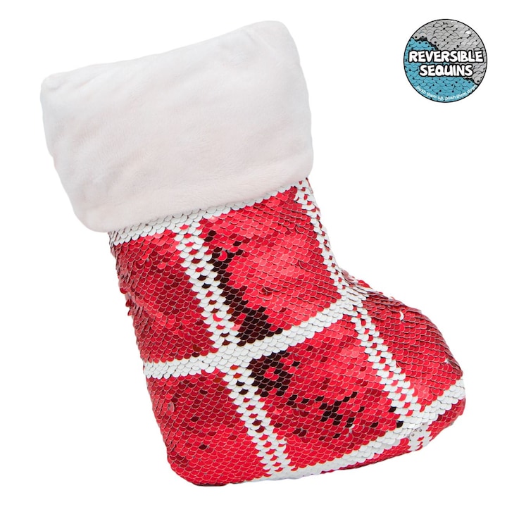 Jucarie de plus de craciun cizmulita lui mos craciun cu paiete 23cm