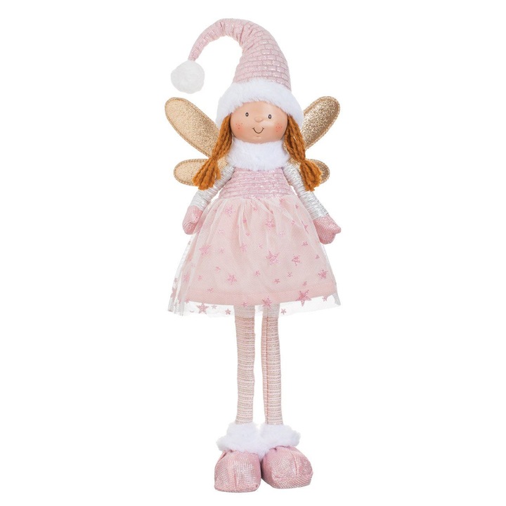 Figurina ingeras cu rochie roz de craciun 69cm