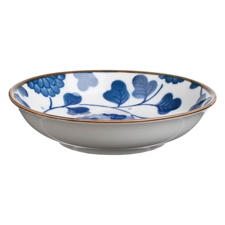 Bol ceramic alb cu model floral albastru pentru sos 65ml