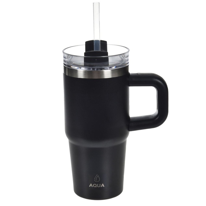 Fekete rozsdamentes acél termosz bögre fogantyúval 420ml
