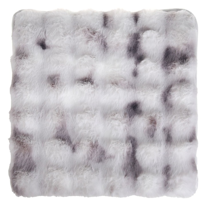 Perna scaun decorativa ecru gri din blana artificiala cu model reliefat 40x40cm