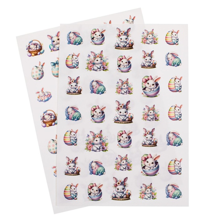 Autocolante decorative de paste cu model iepurasi oua 70buc - 2f