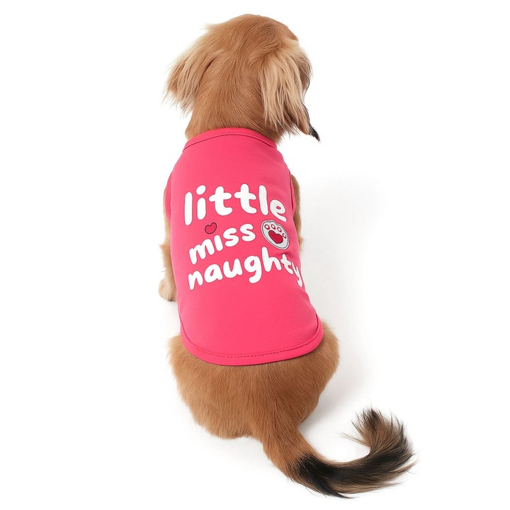 Tricou fucsia cu imprimeu "little miss naughty" pentru caini