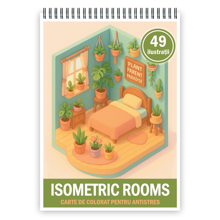 Carte de colorat, 49 de ilustratii Isometric Rooms, 104 pagini, Format: A4, Editura Cadouri Legendare