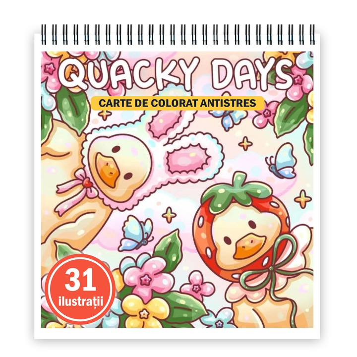 Книжка за оцветяване с 31 илюстрации „Кваки дни“, 68 страници, формат: A4, издател Cadouri Legendare