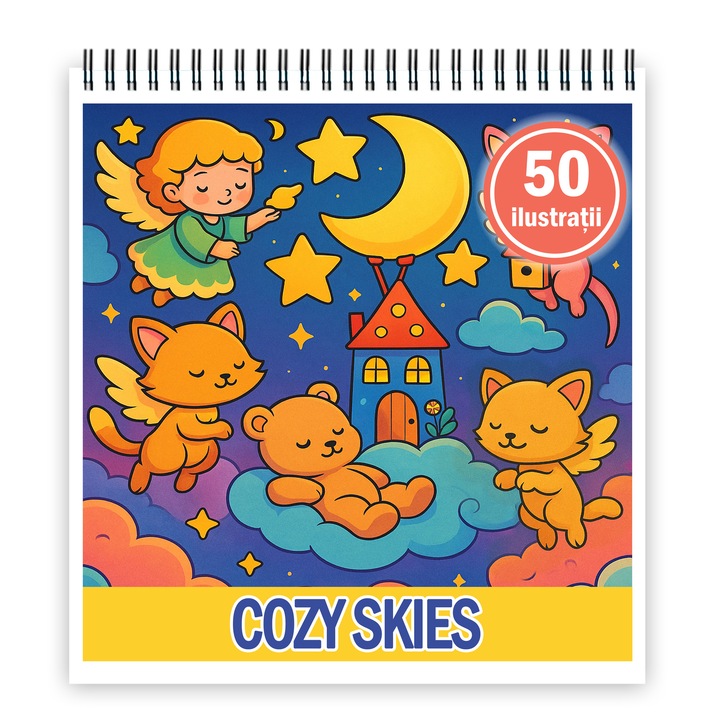 Книжка за оцветяване с 50 илюстрации „Уютно небе“, 106 страници, формат: A4, издател Cadouri Legendare