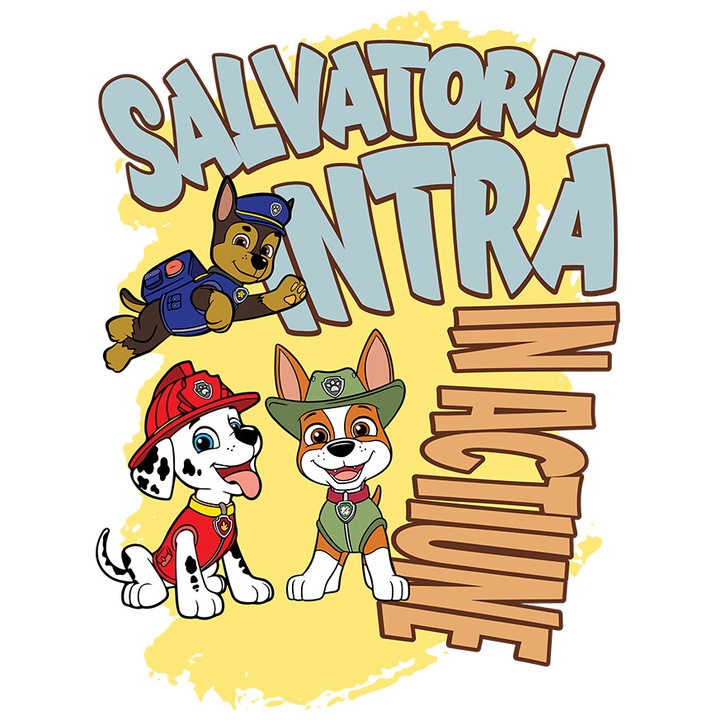 Sticker Cu Patrula Catelusilor Chase, Marshall si Rocky - Salvatori curajossi, solutii rapide Adeziv, Vinyl, cu Margini Albe, PVC Vinyl 40 cm