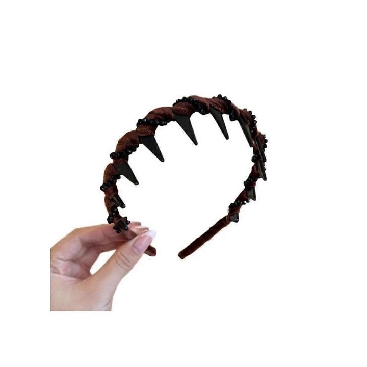 Banda de par vintage din plastic cu perle artificiale, set, neagra/maro/rosie