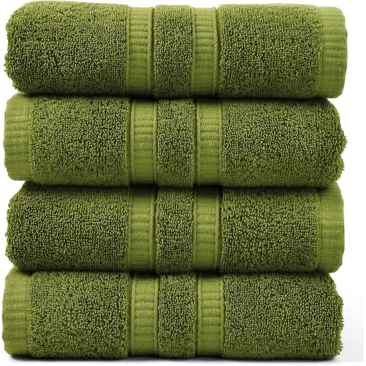 Prosoape de mana, 4 bucati, bumbac 100%, verde muschi, absorbante, uscare rapida