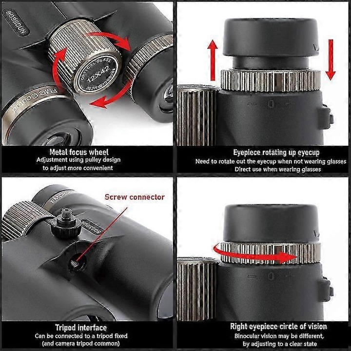 Binoclu 12x42, Bak4, impermeabil IPX7, negru, verde, albastru, dimensiuni 145mmx125mmx53mm