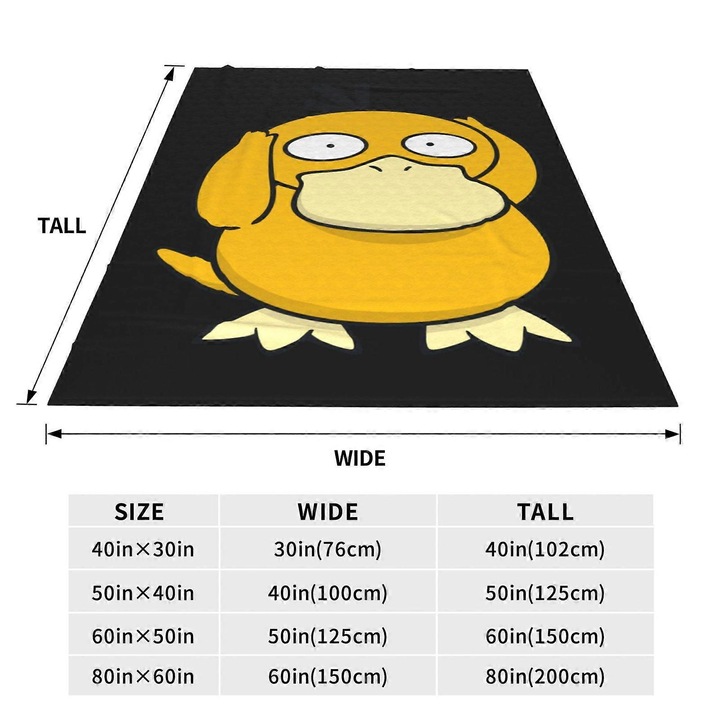 Patura Fleece Psyduck, 40x30in, multicolor, pentru toate sezoanele, usor de transportat