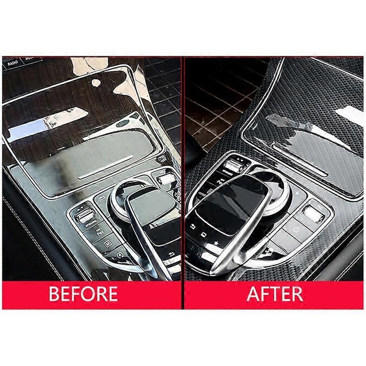 Capac decorativ panou consola centrala pentru Mercedes Benz C W205 2015-2018 si GLC X253 2016-2019, model din plastic ABS, design carbon, usor de instalat