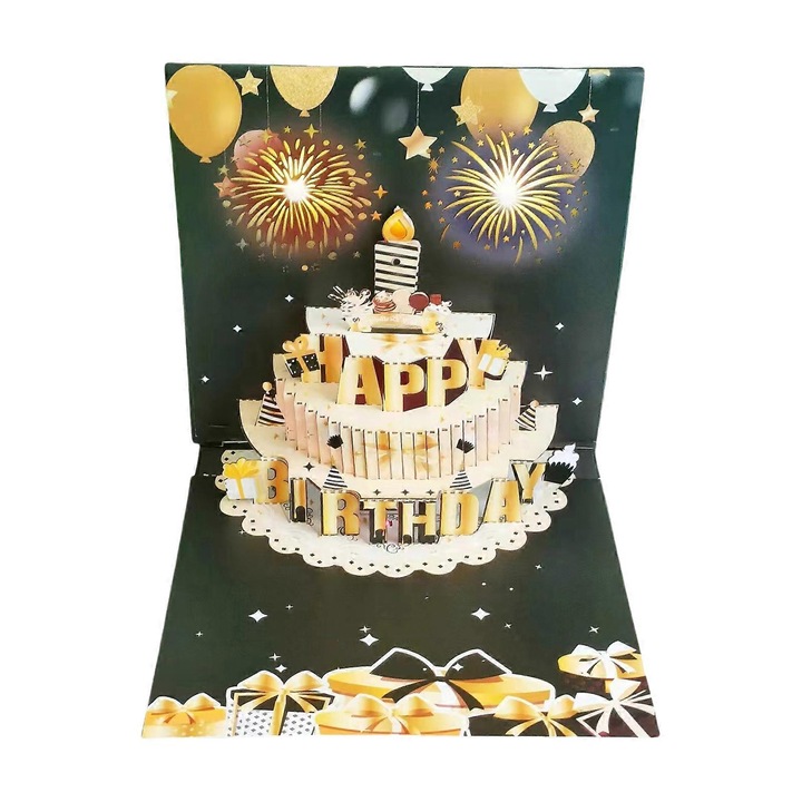Felicitare 3D cu muzica, cardstock, mov, 18cm, set 1 felicitare + 1 nota