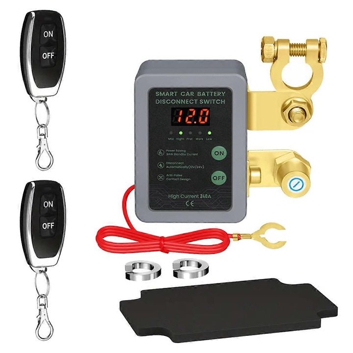 Comutator de deconectare remote pentru baterie auto 12V 240A, functie magnetica, protectie baterie, set complet
